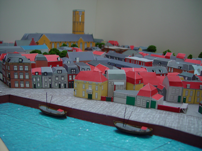 878188 Afbeelding van een deel van de 'kale' maquette van het noordoostelijk deel van ‘Wijk C anno 1925’ , gemaakt door ...